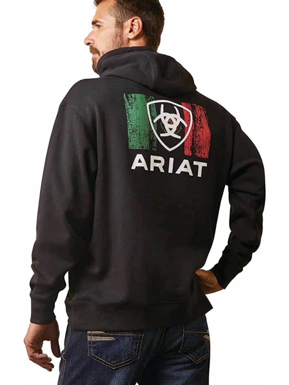ARIAT Mens Shield Logo Mexico Flag Back Graphic Hoodie Black Size Large